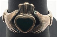 Sterling Silver Claddagh Ring W Green Stone