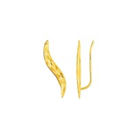 14k Gold Textured Leaf Climber Earrings