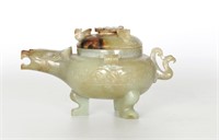 Chinese Carved Animal Form Covered Jade Vessel