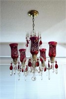 Elegant Cranberry Cut to Clear Chandelier