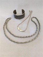 Costume SIlver Tone Necklaces, Cuff Bracelet