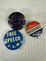 3 small American campaign pins
