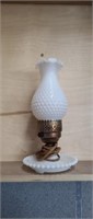 Vintage hobnail milk glass electric lamp