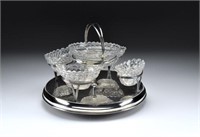 SHEFFIELD PLATE AND CUT GLASS SWEET MEAT EPERGNE