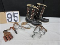 Children's Cowboy Boots & 2 Pairs of Spurs