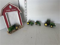John Deere picture frame and toy tractors