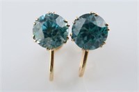 Pair of 14k Yellow Gold and Blue Zircon Earrings