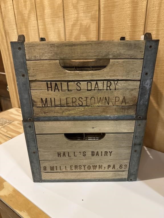 Vintage Hall's Dairy milk bottle crates, Perry Co.