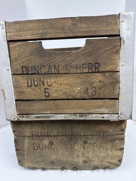 2-vintage Duncan & Herr milk crates, Duncannon, PA
