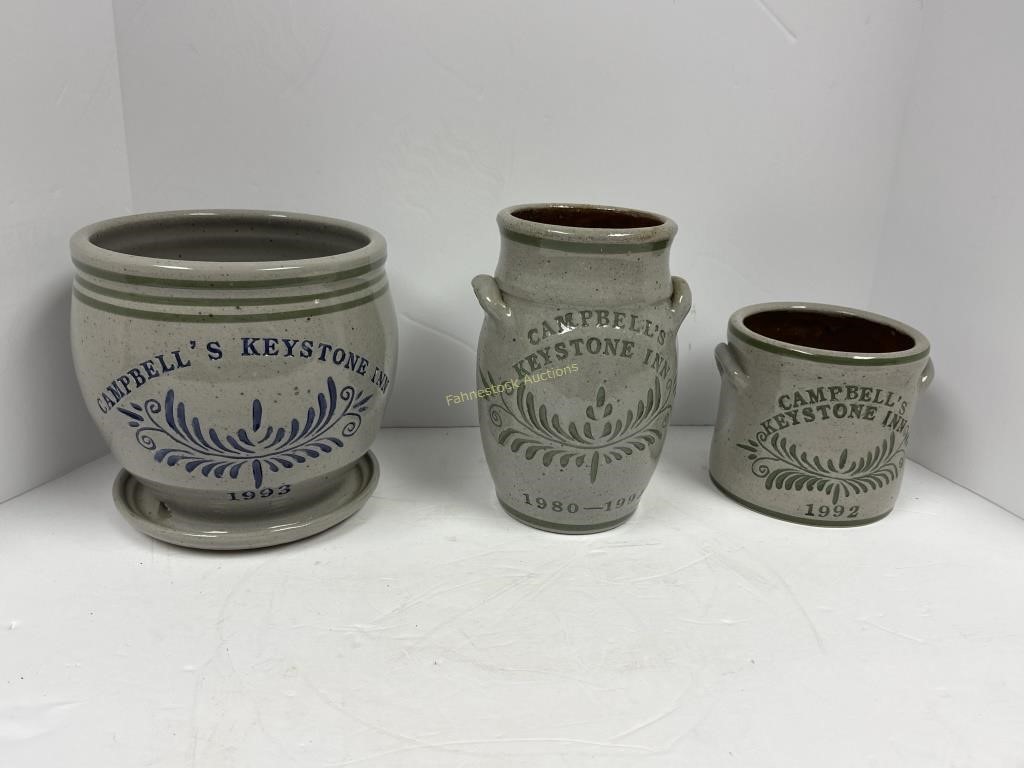 3-Keaton Pottery pcs , Campbell's Keystone Inn