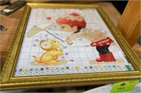 Handmade Asian framed stitch art