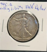 1945D silver walking liberty half dollar