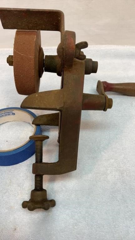 Antique hand crank grinder