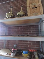 SHELF AND CONTENTS - BATTERY CHARGER, LAMP PARTS,