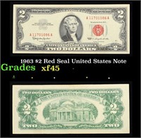 1963 $2 Red Seal United States Note Grades xf+