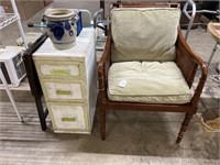 Arm Chair, 3-Drawer Cabinet, CD's, Crock