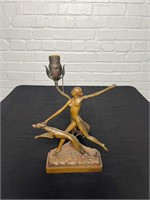 Bronze Woman w/ Dog Lamp