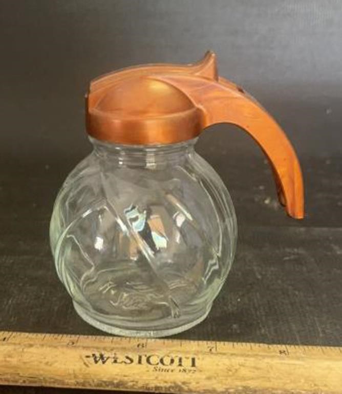 VINTAGE MCM GLASS SYRUP DISPENSER