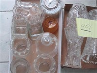 Lot of clear glass vases and candy dishes,