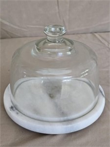 Round Marble Base Dish with Glass Lid