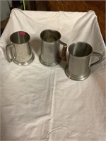 3 pewter Cleat bottom Steins/mugs