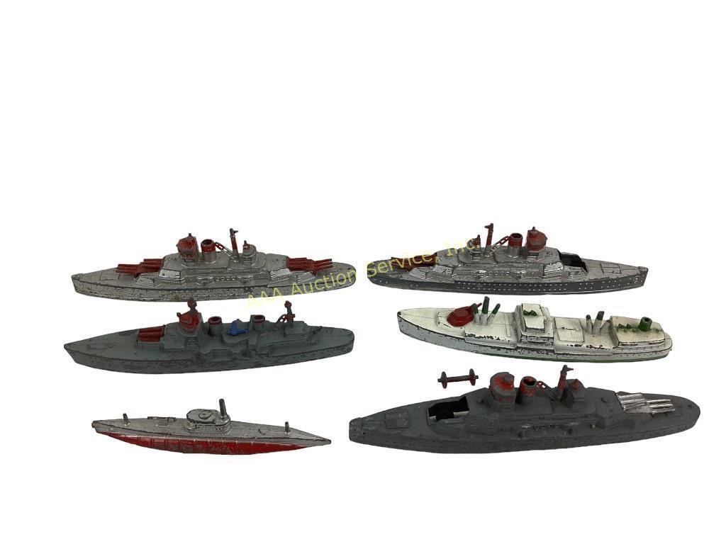 (6) metal Tootsietoy battle ships