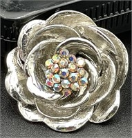 50's Silver Rose with Sparking Stones Brooch/Pin