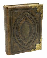 ENGLAND LEATHER & BRASS BOUND FAMILY BIBLE, 19TH C