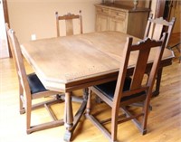 Antique Dining Table w Four Chairs by Peppler Bros