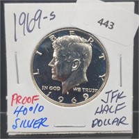 1969-S Proof 40% Silver JFK Half $1 Dollar