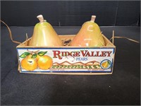 Vintage Russ Pear Salt & Pepper in Wood Basket