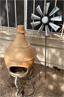 Terracotta Chiminea + Metal Windmill