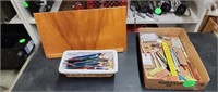 TABLETOP EASEL, BASKET OF PENCILS, VINTAGE OFFICE