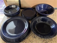 Partial set of Blue Stoneware Dishes