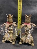 Pair Of Vintage Hollywood Brass Candle Holders W/