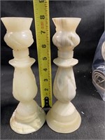 (2) Vintage Carved Marble Candlesticks 8" Tall