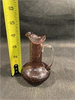 Vintage Crackle Glass Vase 4.25' Tall Purple No