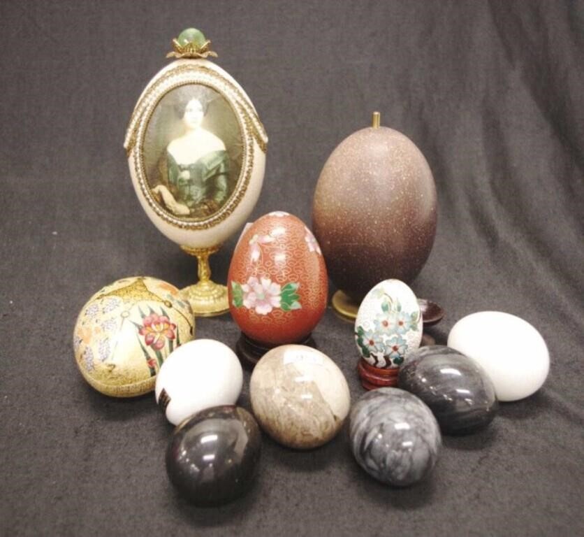 Twelve various egg ornaments