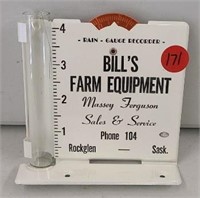 MF Rain Gauge Bill's Farm Equip. Rockglen Sask.