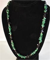 GENUINE MALACHITE & BLACK ONYX NECKLACE - 24"LONG