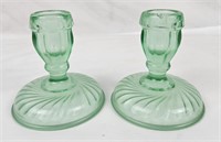 Pair Of 3.5" Tall Uranium Glass Candlesticks