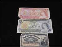 Canadian 25 cent - 1 - $2 bills