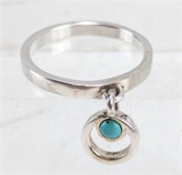 925 Sterling Silver Turquoise Dangle Charm Ring