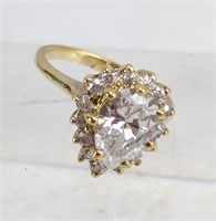 Gold over 925 Silver Heart Halo CZ Ring Size 6