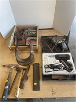 Soldering gun, Horseshoes, drill bits , misc