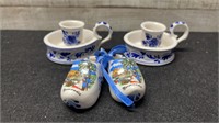 Blue Delft Candle Sticks & Small Shoes