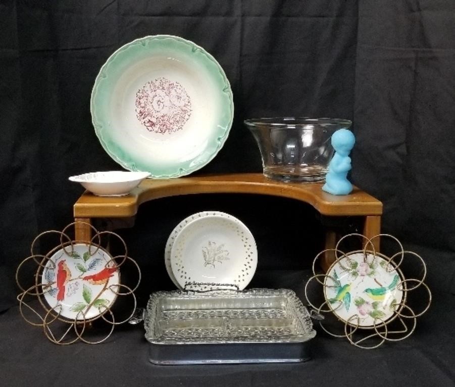 Vintage Kitchen Ware and 4in Blue Fenton