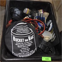 JUMPER CABLES, GALVANIZED FUNNEL, BUCKET IN A BAG>