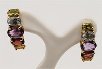 (H) 14kt Yellow Gold Multi-Gem Pierced Earrings -