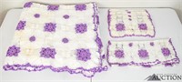 Crochet Purple & White Tablecloth & Doilies